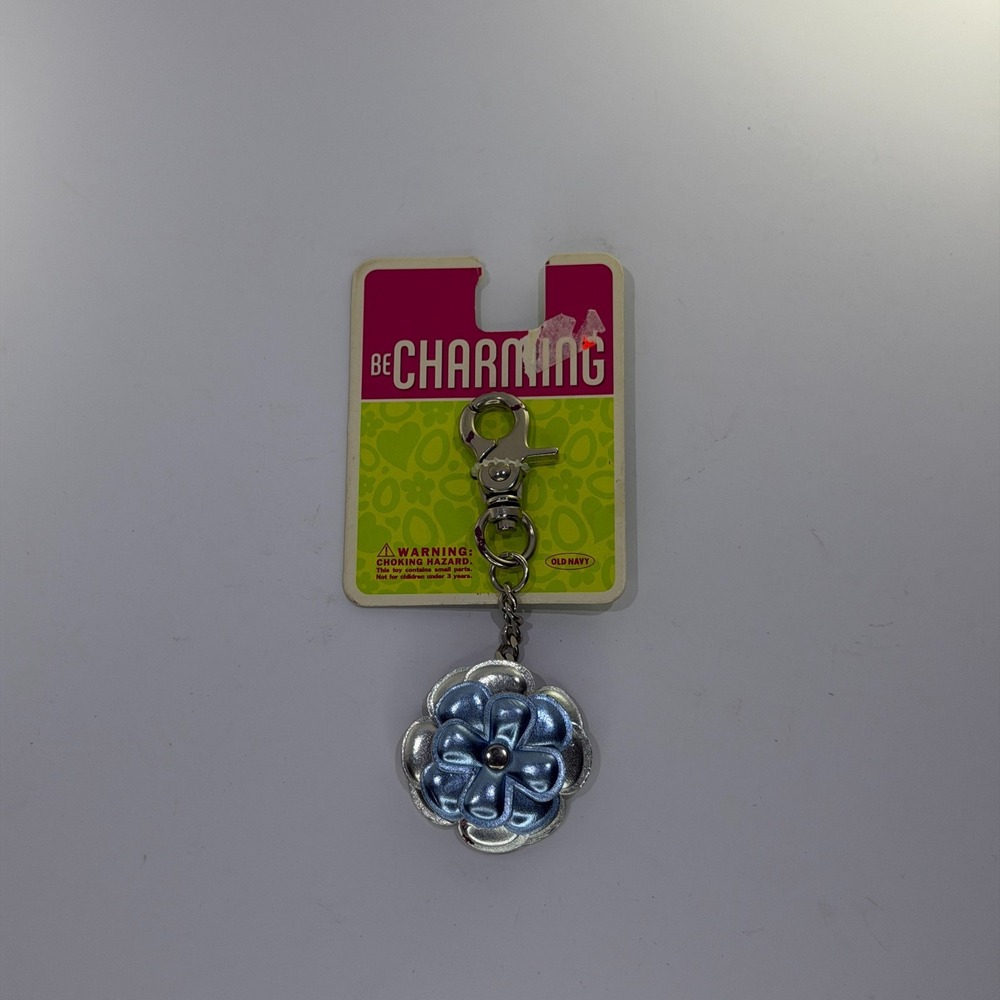 Vintage Old Navy Be Charming Bag Charm Key Chain Blue & Silver Flower Y2K
